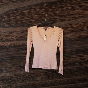 🎁Express Women's Long Sleeve V-Neck Top - Light Pink, Size Small